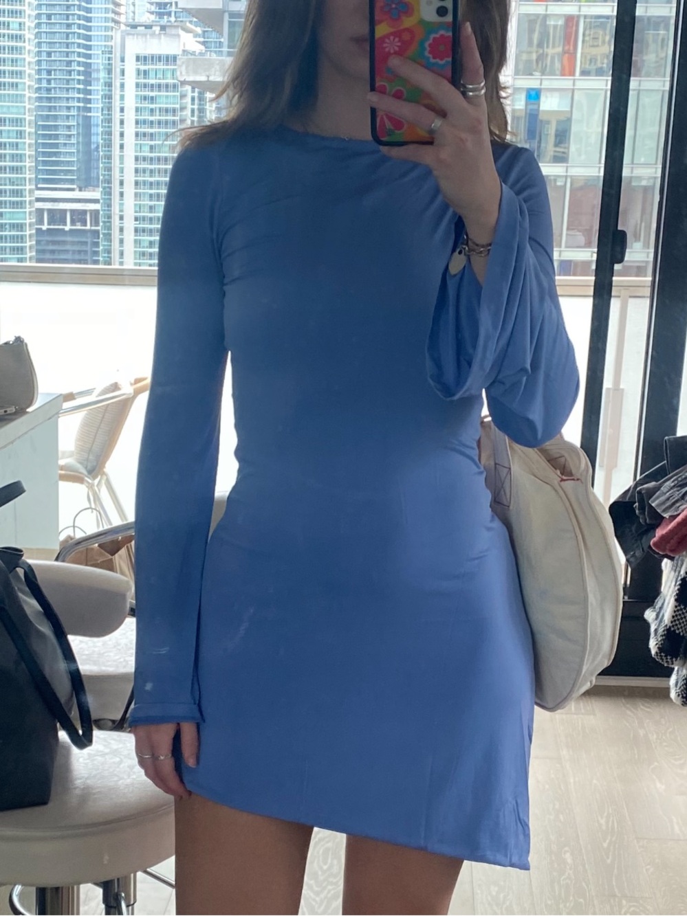 Meshki Periwinkle Blue Long Sleeve Mini Dress
